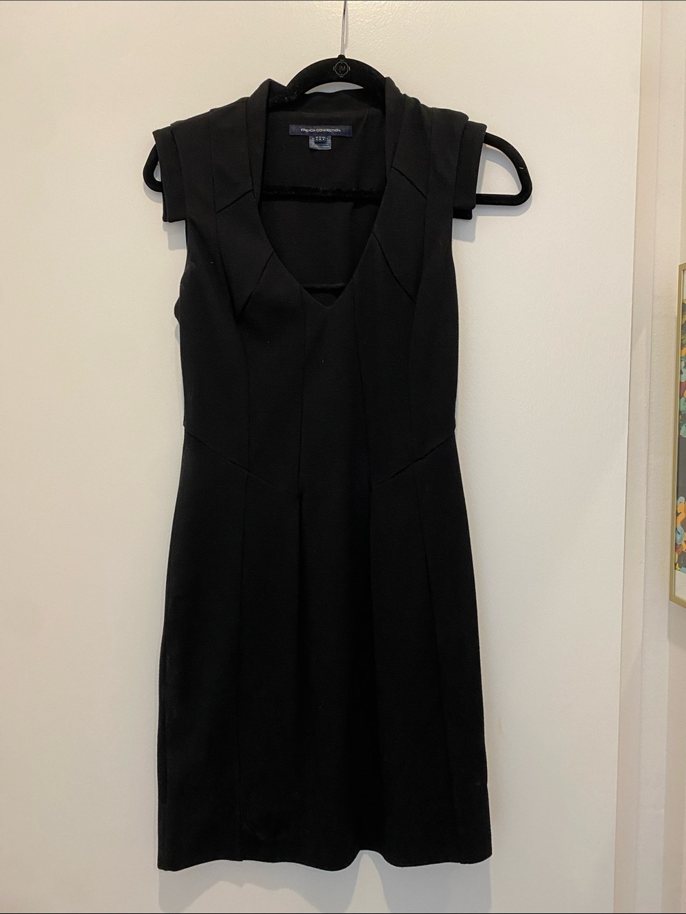 French Connection Black V-Neck Cap Sleeve Mini Dress